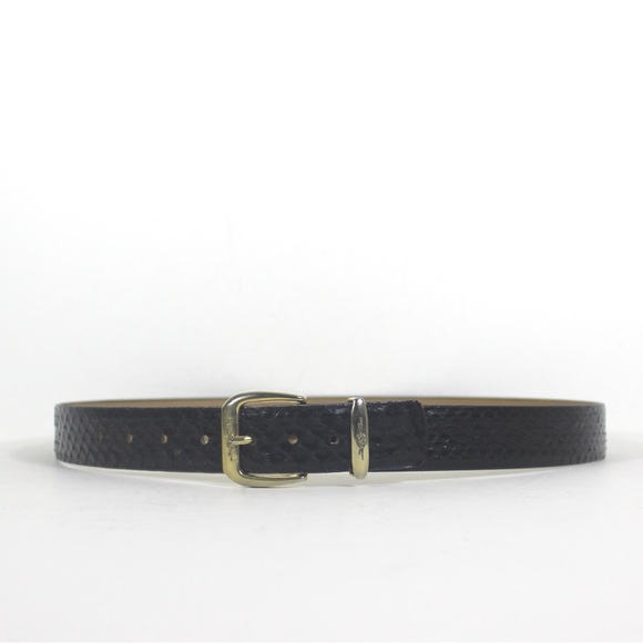 Vintage Black Genuine Snake Skin Reptile Leather Belt with Gold Tone Buckle - Picture 2 of 8
